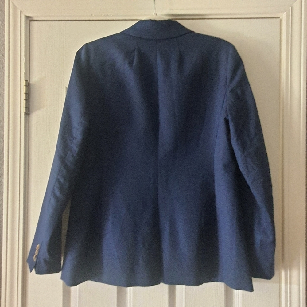 J. CREW Womens Linen Cotton Blazer Bright Navy Blue Peak Lapel Business Casual - Picture 4 of 14
